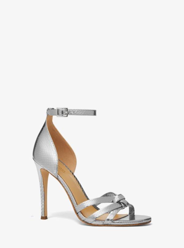 Damske Sandále Michael Kors Brinkley Metallic Snake Embossed Leather Strieborne - Topanky Michael Kors Nejlevnejsi | NBRAL-8716